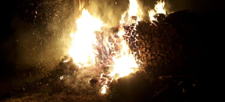 Brand Holzstoß im Wald